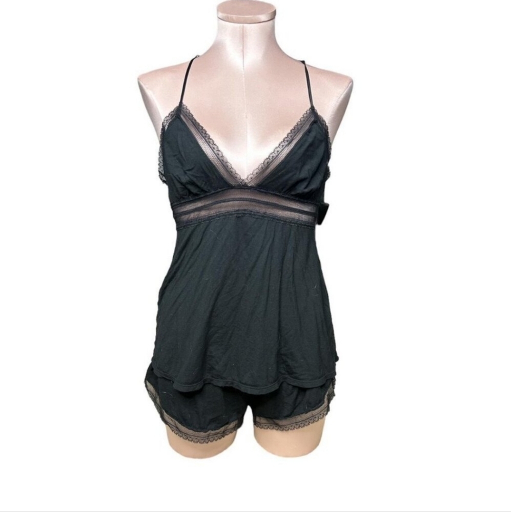 Victoria's Secret | Black Lace Trim Sleepwear Set Shorts Tank Large